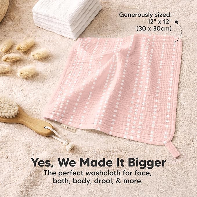 10-Pack Muslin Baby Washcloths for Newborn – 12x12" Soft Absorbent Organic Cotton Muslin Wash Cloths for Babies Girl, Boy, Infant, Toddlers,Kids Face Towel,Bath Essentials,Baby Burp Rags (Sweet Charm)
