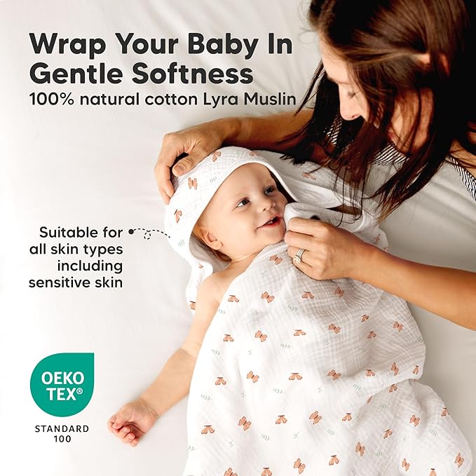 KeaBabies Muslin Baby Bath Towels with Hood for Girls, Boys -Large Organic Cotton Hooded Baby Towels for Newborns,Toddlers,Infant,Kids,Soft Absorbent Newborn Bath Essentials Gift Set(Monarch, Regular)