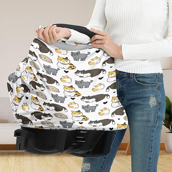 GIFTPUZZ Cute Cats Nursing Cover for Breastfeeding Car Seat Covers for Babies Blocks Sunlight Ultra-Soft Car Seat Canopy Breathable Multipurpose Design Light Blanket Stroller Cover