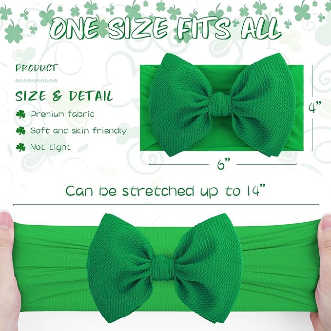 St.Patrick's Day 6'' Baby Girl Bows Clover Headbands St. Patrick Top Hat Print Hair Bows Baby Elastics Nylon Hairbands Hair Accessories for Infant Newborn Toddler