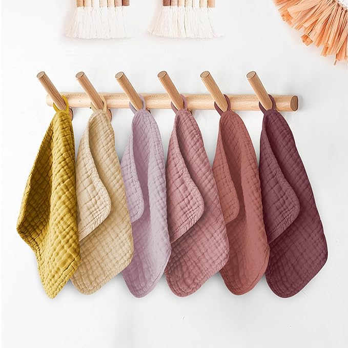 Ease Cubs 12 Pack Muslin Washcloths for Baby - 100% Cotton Baby Wash Cloths for or Baby Face Body Comfy and Soft for Newborn Infants Kids Girls and Boys - 12"x12" - Brown, Honey and Bean Paste Series