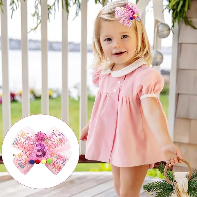 Sprinkle Confetti Hair Bow Clip - First Birthday Pink Party Decoration for Baby Girls, Ice Cream Theme 1st Birthday (3th Girls Hair Bow)