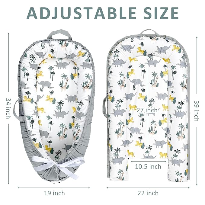 Baby Lounger Pillow with 100% Cotton Newborn Nest Backup Cover for Ultimate Comfort, Soft & Breathable Infant Nest Cover for Baby Girls, Grey