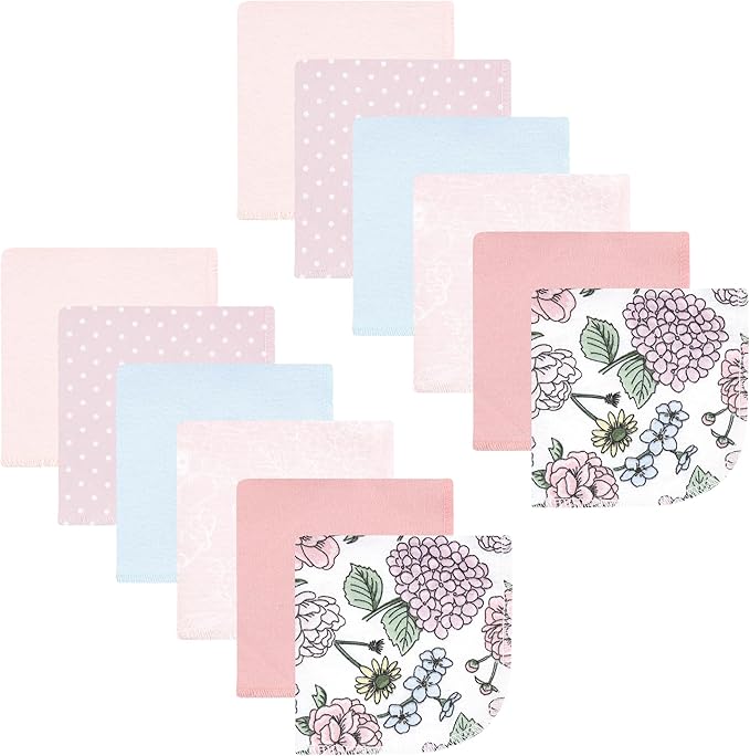 Hudson Baby Unisex Baby Flannel Cotton Washcloths, Vintage Blossom 12 Pack, One Size