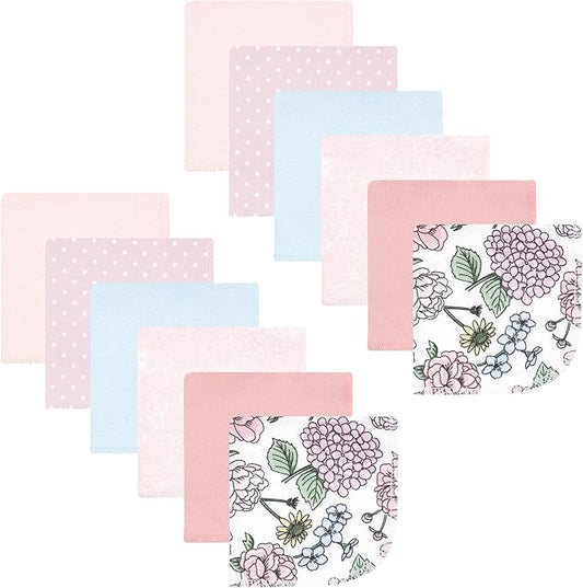Hudson Baby Unisex Baby Flannel Cotton Washcloths, Vintage Blossom 12 Pack, One Size