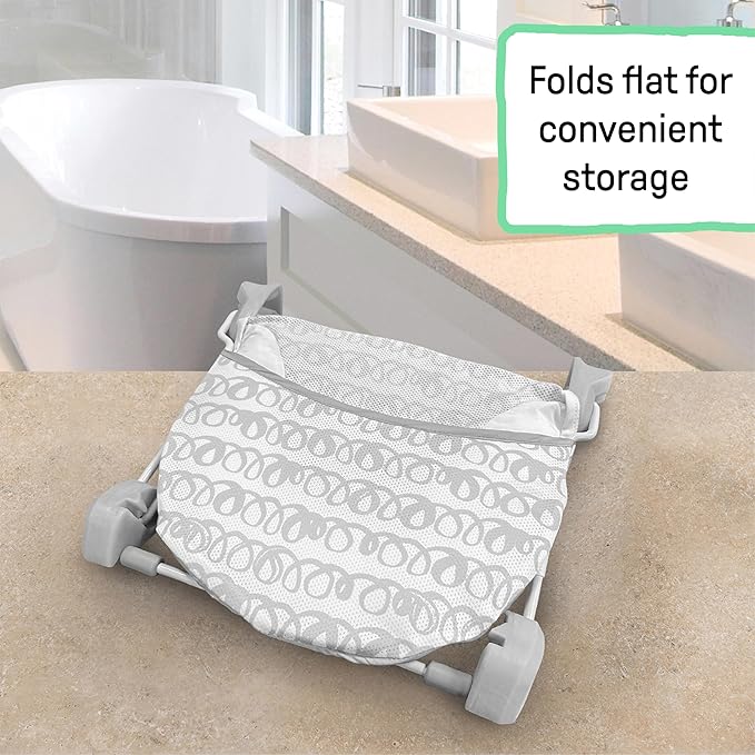 Ingenuity Foldaway 2-Position Baby Bath Seat,Adjustable Support for Sink or Bathtub,Ages 0-6 Months up to 20 Pounds,Machine-Washable Sling,(Pack of 3)