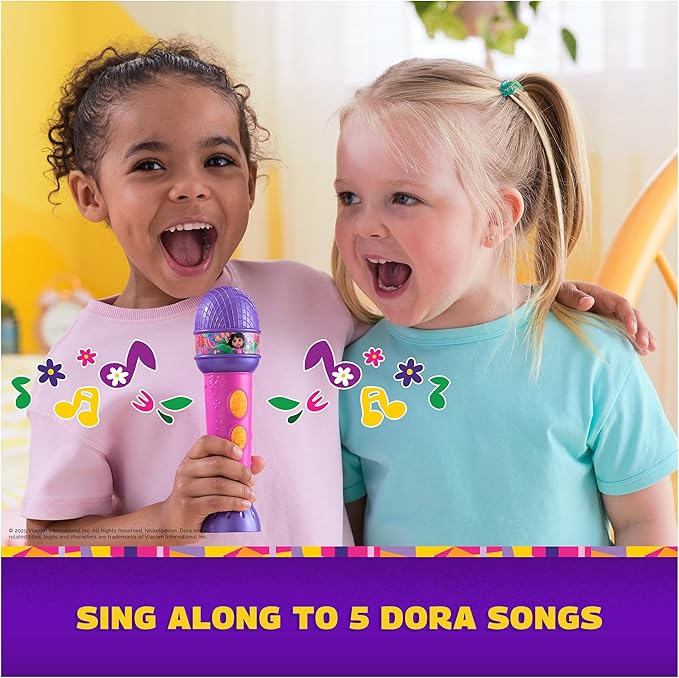 Dora, Rainforest Rhythms Microphone with Music, Sound Fx & Bilingual Phrases, Kids Toys for Girls & Boys Ages 3 and Up
