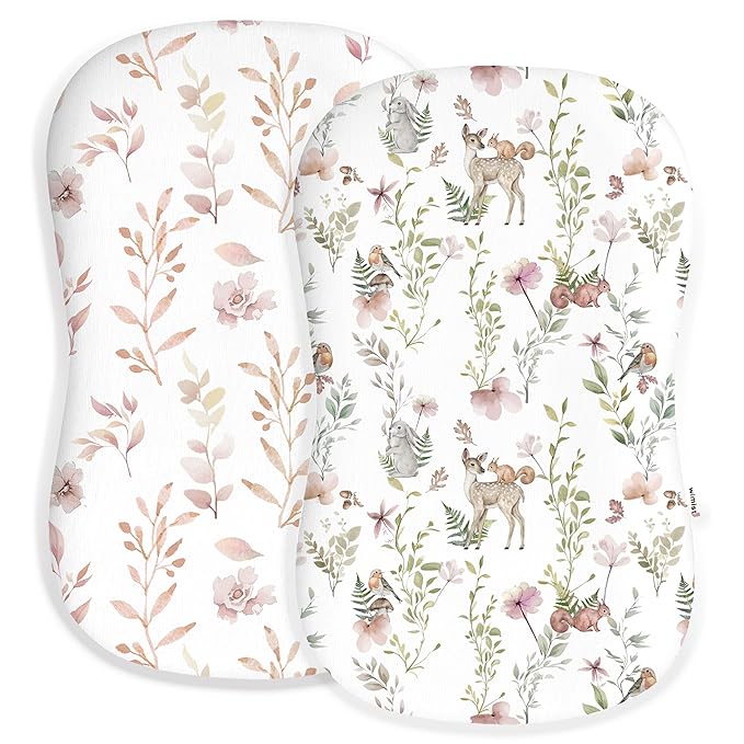 Baby Lounger Cover for Boys and Girls, Soft Breathable Polyester Cover, Fits Most Lounger Pillows, Cute Patterns, Durable and Machine Washable (Floral Fawn, Zipper)