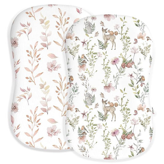 Baby Lounger Cover for Boys and Girls, Soft Breathable Polyester Cover, Fits Most Lounger Pillows, Cute Patterns, Durable and Machine Washable (Floral Fawn, Zipper)