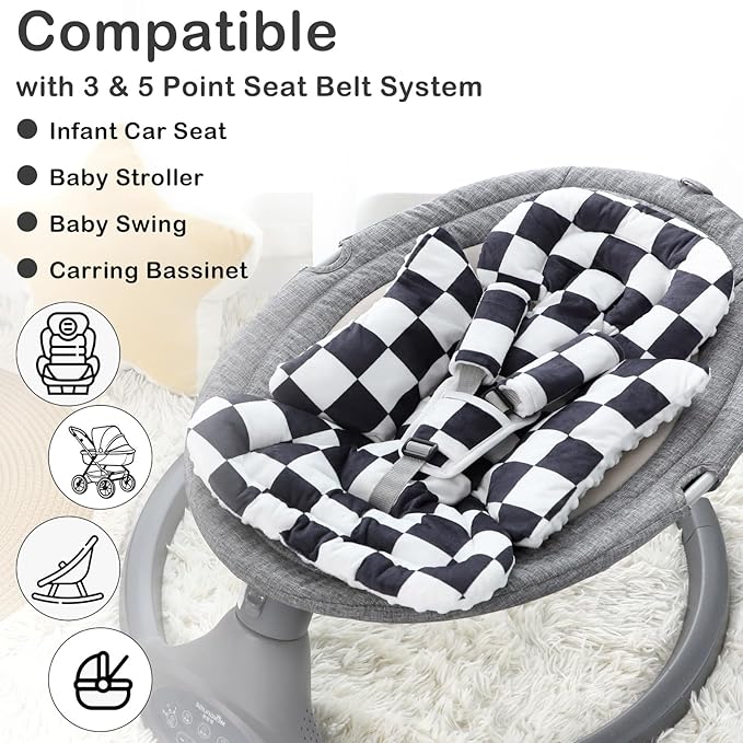 Newborn Lounger Cover and Infant Car Seat Insert, Black Checkered (Lounger Not Include)