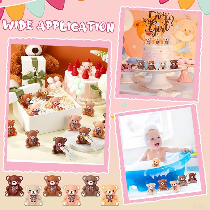 HyDren 72 Pcs Rubber Bear Party Favors Includes Squeak Floating Bath Toys Bulk Cards with Elastic Bands Small Rubber Ducks(Bear Shape)