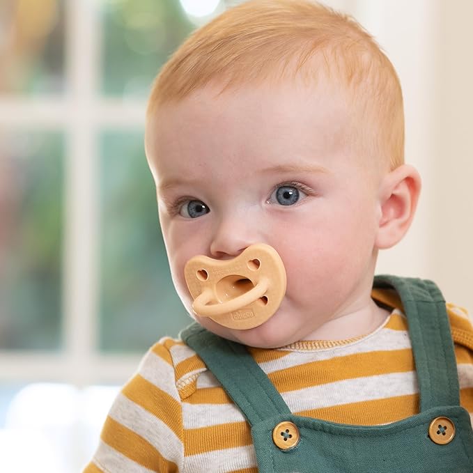 Chicco PhysioForma Luxe Orthodontic Pacifier for Babies 0-6 Months, One-Piece 100% Soft Silicone, Supports Breathing, Textured Shield & Handle, Included Sterilizing Case, BPA Free, 2-Pack, Blush