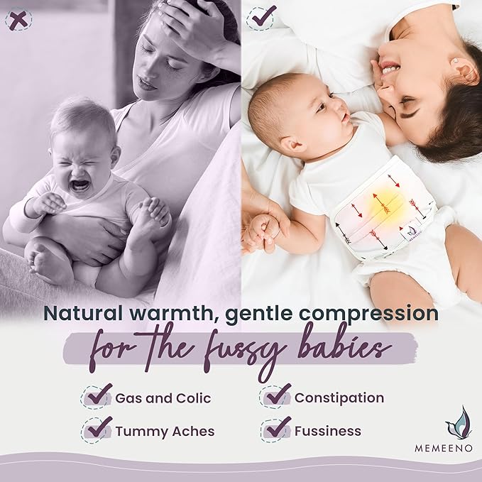 MEMEENO Baby Belly Band for Gas & Colic Relief - Heated Tummy Wrap for Infants, Colic Relief for Newborns