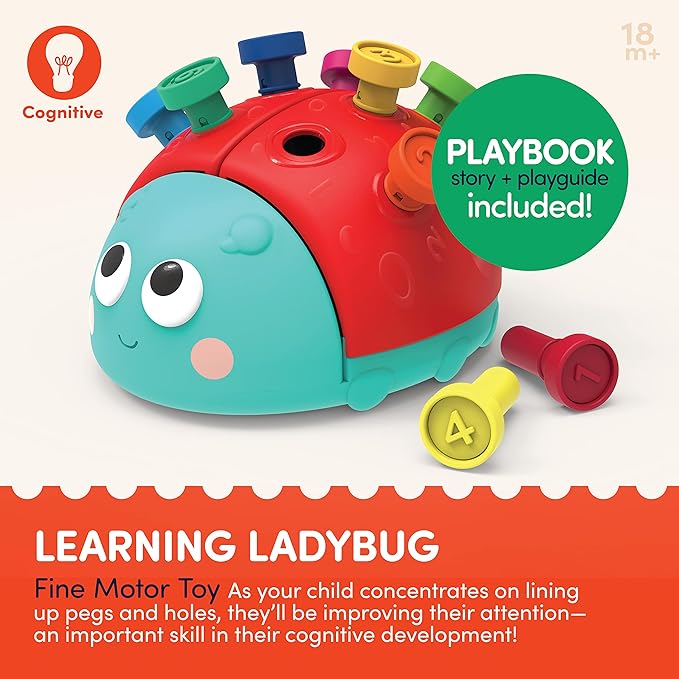 Battat Education – Fine Motor Peg Toy for Toddlers & Kids, Montessori Educational Developmental Learning Ladybug with Colorful Stacking Fun, Early Skills Development Toy for Preschoolers 18+ Months