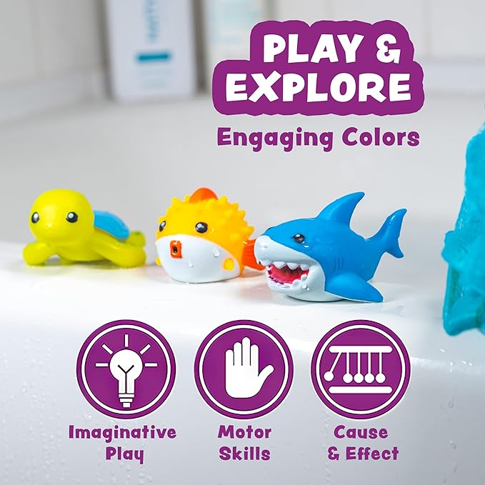 Tub Works® Under the Sea™ Light Up Bath Toys, 6 Pack | Water-Activated Light Up Toys Flash & Change Color | Easy-Grip Baby & Toddler Bath Toys | Sensory Bathtub Toys with Bath Lights for Kids Bath