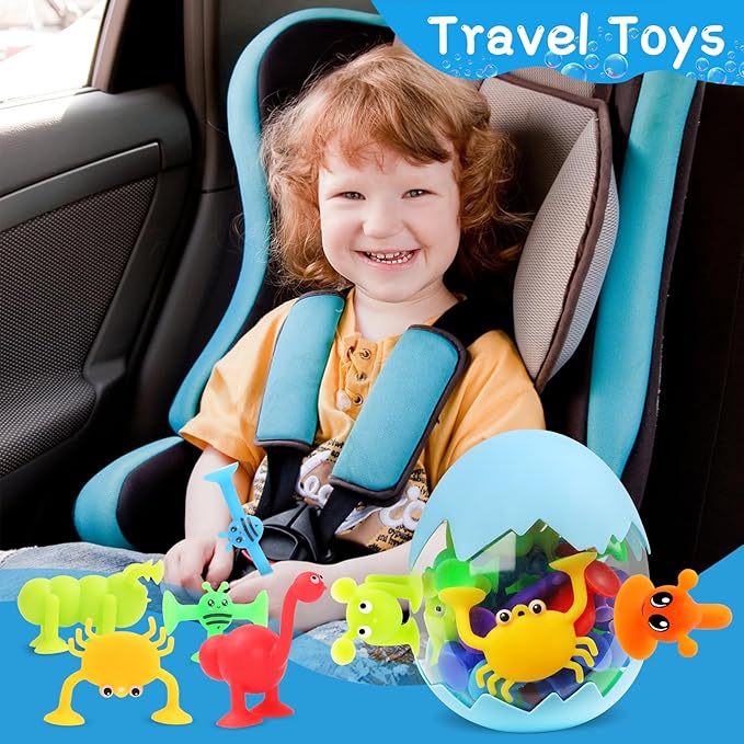 30 PCS Suction Cup Toys, Baby Bath Tub Toy with Eggshell, Silicone Shower Toys for Age 4-8, Suction Cup for 3 4 5 6 7 Year Old Kids Toddlers Boys Girls Gifts Christmas Stuffers