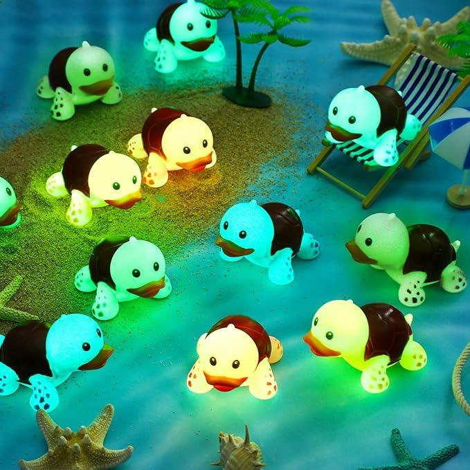 HyDren 50 Pcs Rubber Turtle Duck Glow in The Dark Cute Duck Bulk Mini Squeaky Rubber Toys Floating Bathtub Favors Gifts for Sea Carnival Valentine's Day Beach Party Decor(6 Colors)
