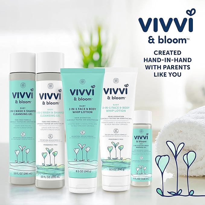 VIVVI & BLOOM Gentle 2-in-1 Baby Scalp & Body Massage Oil, Fast Absorbing Formula Ideal to Moisturize, for Massage to Remove Dry Flakes on Scalp, Hypoallergenic, 4 fl. Oz