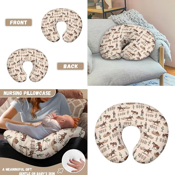 All-in-1 Cactus Horse Car Seat Cover with Nursing Pllow Case for Baby, Soft Stretchy Infant Car Seat Cover U Shaped Pillowcase Covers Set of 2
