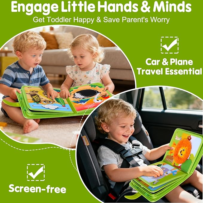 Wild-Animals Busy Book for Toddlers 1-3, Montessori Toys Busy Board for 1 Year Old Boy Girl Gifts, Toddler Easter Basket Stuffers Learning Quiet Activity Book, Educational Airplane One Year Travel Toy