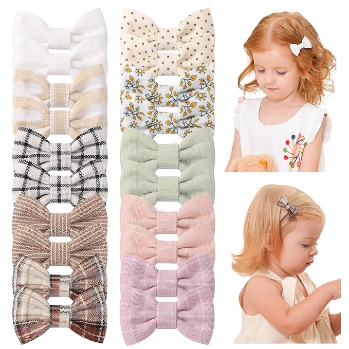 choicbaby 20pcs Baby Girl Hair Bow Clips 2" Fully Lined Non Slip Hair Bows Barrettes Handmade Toddler Floral Hair Accessories for Baby Girl Toddler Kids Fine Hair (Style-A)