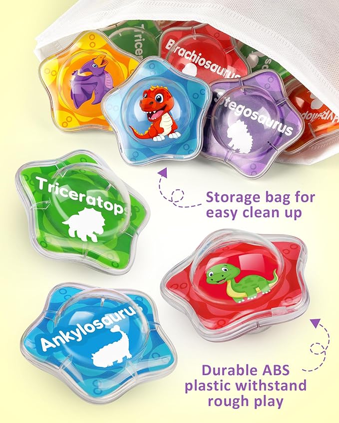 Coogam 12PCS Dinosaur Bath Toys, 12pcs Floating Dinosaur Bathtub Toy Set for Water Pool Beach Shower, Montessori Educational Learning Toy Gift for Preschool 2 3 4 Years Old Kids