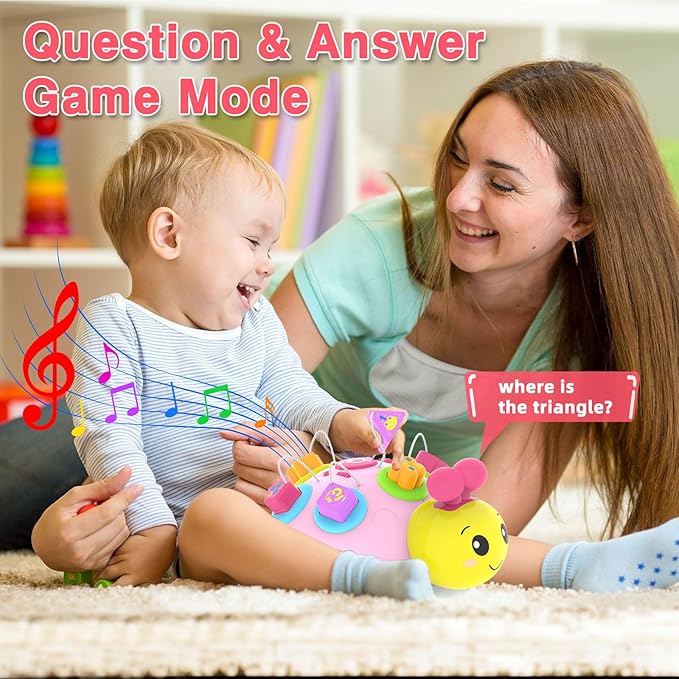 Baby Toys 6-12 Months,Musical Ladybug Crawling Toy and Seahorse Plush Toy for Infants 0-3-6 7 8 9 10 12-18 Months,Early Education Light Up Music，Shape Matching,Tummy Time Toys for Boy Girl Gift.