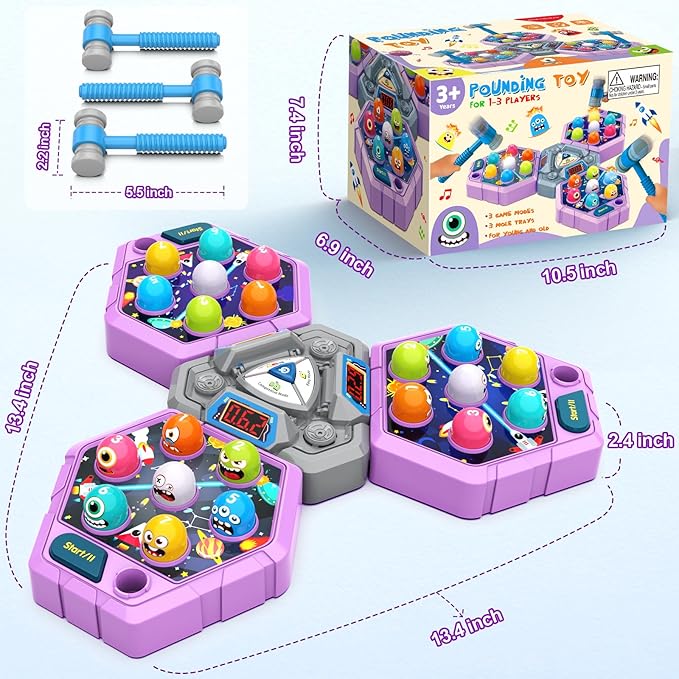 ANNKIE Whack Game Mole for Kids,Toys for 3 4 5 6 7+ Year Old Girls Boys,Pounding Game for Toddlers,Interactive Educational Toys with 3 Modes & 2 Hammers,Gifts for 3-12 Year Old Boys Girls Toddlers