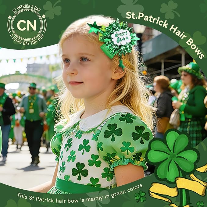 CN St.Patrick’s Day Hair Bows for Girls Green Lucky Shamrock Hair Clips Grosgrain Ribbon with Alligator Clips Clover Hair Accessories for Kids Toddler Teens on St.Patrick day Spring Birthday