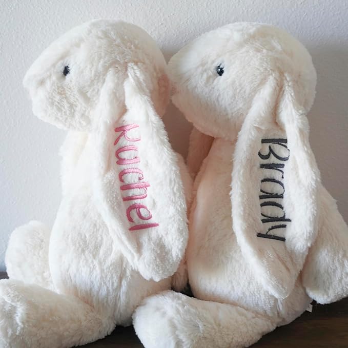 Personalized Super Soft Plush Bunny - Stuffed Animal Toy for Kids - Custom Gift with Embroidered Name on Ear for Easter, (Cream, Medium)
