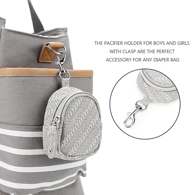 MOMIGO Pacifier Case Bag - Pacifier Holder with Clip for Diaper Bag Stroller Purse Charm, Holds 2 Pacifiers Outdoor Travel (Grey)