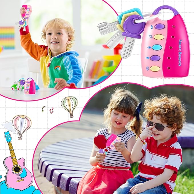Skylety Musical Smart Remote Car Key Toy with Sound and Lights Fun and Educational Musical Toys for Travel Play(Pink)