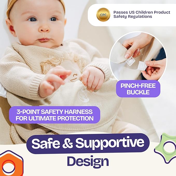 ComfyBumpy Ergonomic Baby Bouncer Seat - Safe, Portable Bouncing Chair with Adjustable Height Positions - Infant Bouncy Seat Perfect for Newborn Babies (Oatmeal)