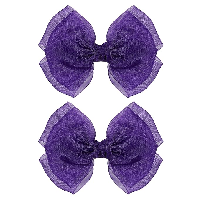 Dark Purple Mesh Hair Bows Clips 4" Organza Ribbon Hair Barrettes Alligator Hairpins for Girls Fall Birthday Wedding Party Dress Outfit Decor Accessory Teens Back to School Gift