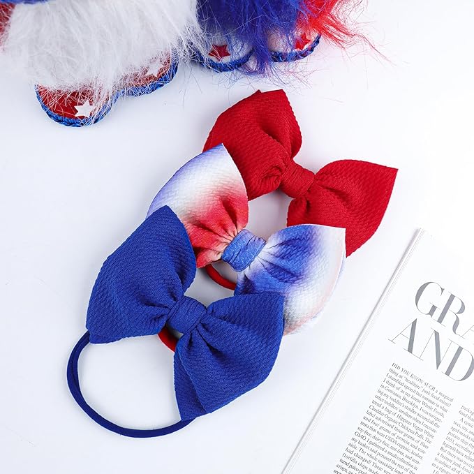 YanJie 4th of July Headband for Baby Girls and Toddlers - Red, White, and Blue Nylon Bows Accessories