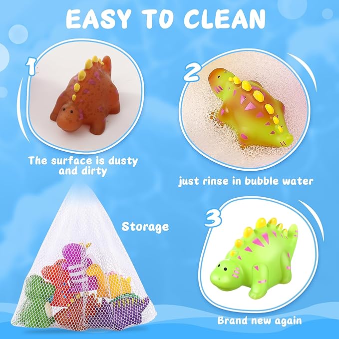 Color Changing No Hole Toddler Bath Toys for Kids Ages 1-3 4-8, Easter Egg Fillers Easter Basket Stuffers Dinosaur Bath Toys Toddlers 2-4, Dinosaur Toys, Bathtub Water Toys with Drying Bag