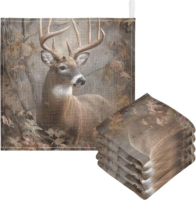 Forest Deer Baby Washcloths Newborn Muslin Burp Cloths 3 Pack Soft Cotton Baby Face Bath Towel Drool Bibs for Infants, Girls and Boys 11.8 x 11.8 Inch