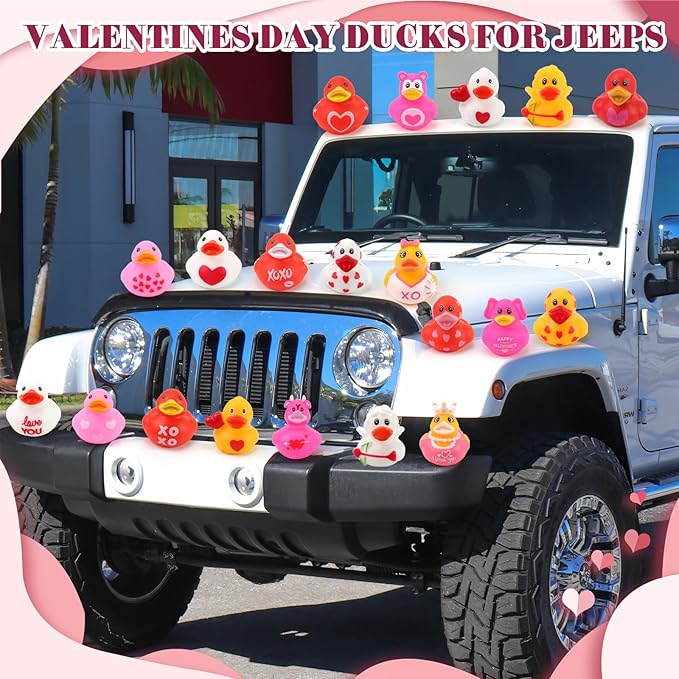36Pc Valentines Day Rubber Ducks - Funny Jeeps Ducks for Ducking - 2" Bulk Mini Small Rubber Duckies,Adult Kid Holiday Ducky Pool Bathtub Toys Party Favors Classroom Prizes Gifts Stuffers Fillers