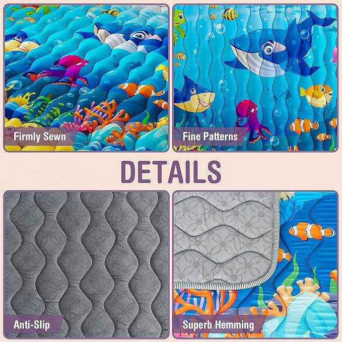 Baby Play Mat, 71"x59" Soft Thicker Playpen Mat, Non-Slip Baby Play Mat for Floor, Portable & Waterproof, Machine Washable Crawling Play Mat for Babies,Toddlers and Infants to Play and Learn,Sea World