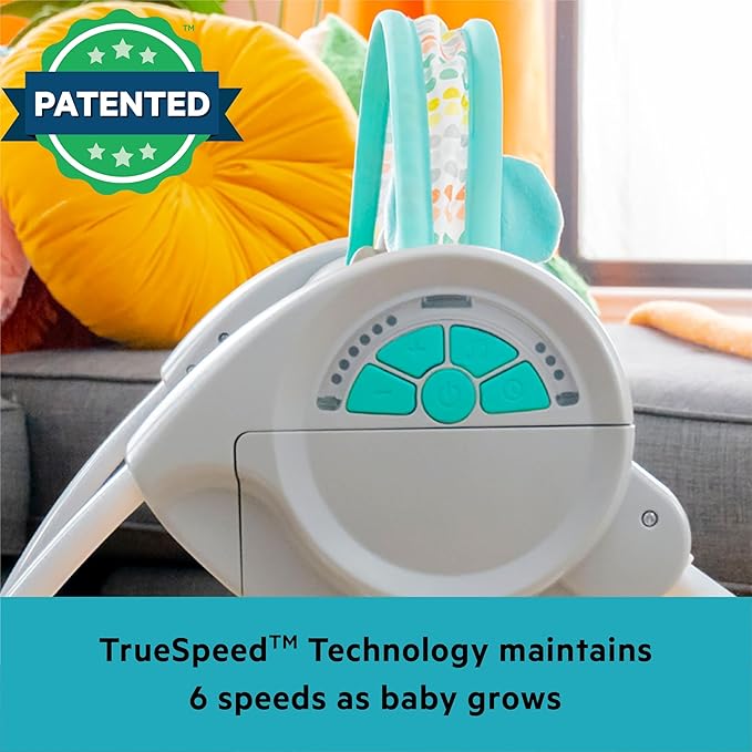 Bright Starts Portable Automatic 6-Speed Baby Swing with Adaptable Speed, Taggies, Music, Removable-Toy-Bar, 0-9 Months 6-20 lbs (Whimsical Wild)