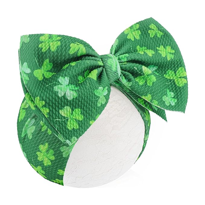 7” St Patricks Baby Girls Bows Shamrock Clover Headbands Green Leaves Tied Bows Hairbands St Patricks Day Hair Accessories Gift for Infant Baby Girls