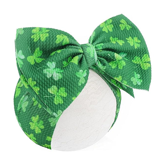 7” St Patricks Baby Girls Bows Shamrock Clover Headbands Green Leaves Tied Bows Hairbands St Patricks Day Hair Accessories Gift for Infant Baby Girls