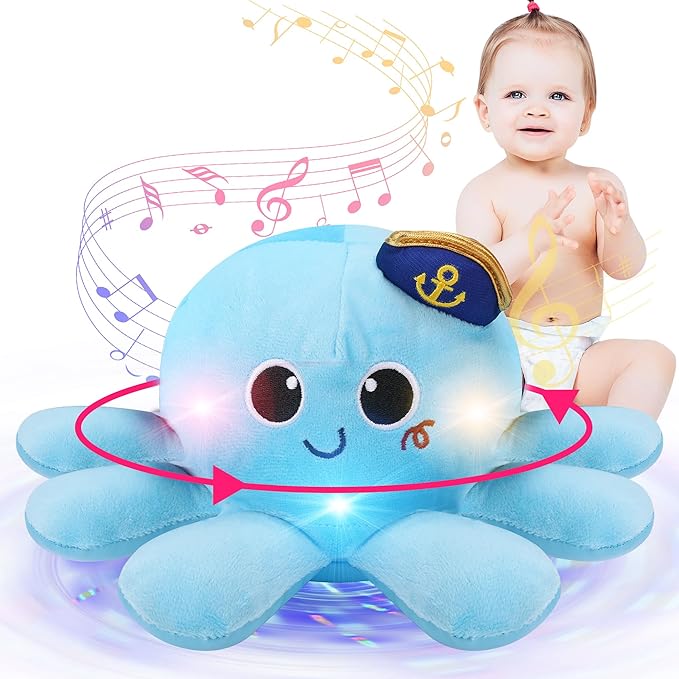 Musical Octopus Baby Toy - Crawling & Rotating Octopus Toy with Recording, Light-Up Voice Control, Clap Hands Awake for 2-6 Year Old Boys and Girls, Tummy Time Sensory Toy