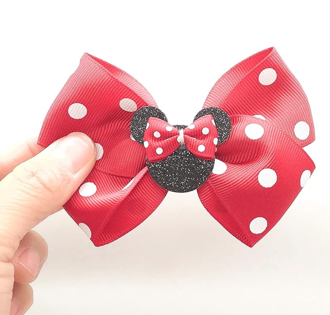 Hair Clip, Baby Girl Mouse Ears Hair Bows Clips, 4pcs Polka Dot Hair Accessory for Baby Kids Girls Women, Mice Hair Accessories for Glitter Party Princess Decoration Cosplay