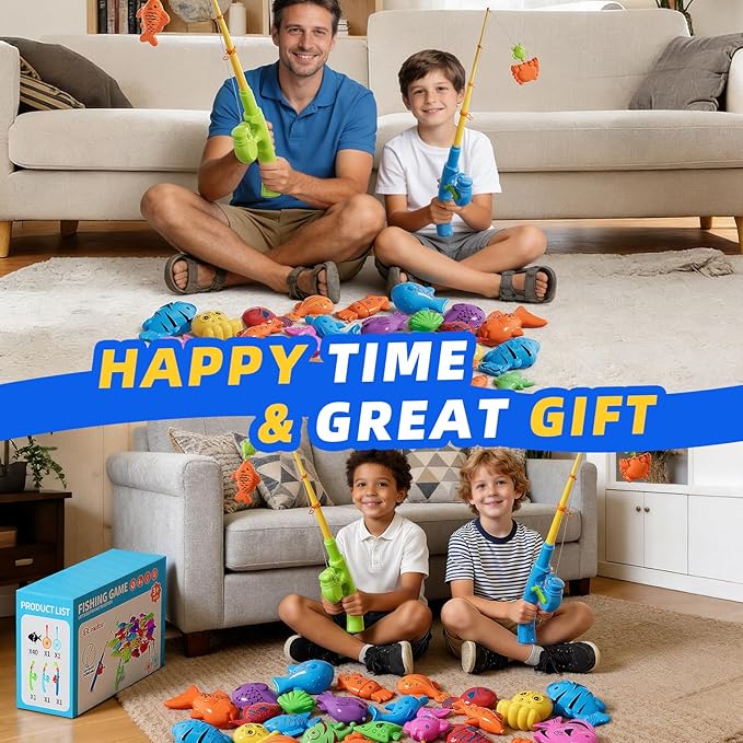 Magnetic Fishing Game Set for Toddlers 1-3 & Kids Age 3-5 Fishing Toys Includes Pole Rod Net & Floating Fish Water Table Bathtub & Pool Play Accessory with Ocean Animals for Summer Fun