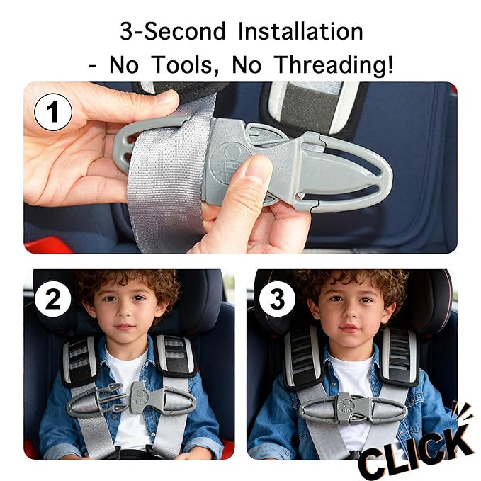Anti Escape Car Seat Buckle Guard & Chest Harness Clip Lock - Child Safety Buckle Lock for Kids, Toddler, Stroller and Car Seat Belt (Style B, Gray 1 Pack)