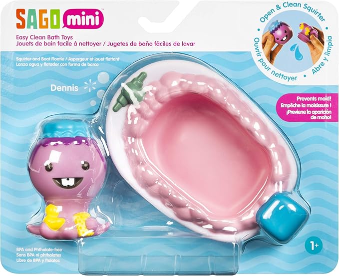 Sago Mini, Dennis’ Bathtub Squirter & Boat Floatie, Bpa & Mold Free Easy Clean Bath Toys, for Ages 1 & Up, Multicolor