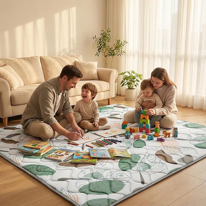 UBRAVOO Baby Play Mats for Floor, Crawling Playpen Mat, Thicken Soft Cushioning Padding Foam Playmate for Baby and Toddlers Infants, Non-Slip & Machine Washable (71" X 59", Leaf)