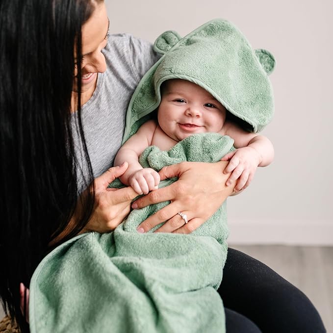 Natemia Hooded Baby Bath Towel - 100% Organic Cotton Baby Towels for Newborns, Toddlers, Boys, Girls - Soft Absorbent 450 GSM - Gentle on Sensitive Skin - Baby Shower Registry Gift (35" x 35")