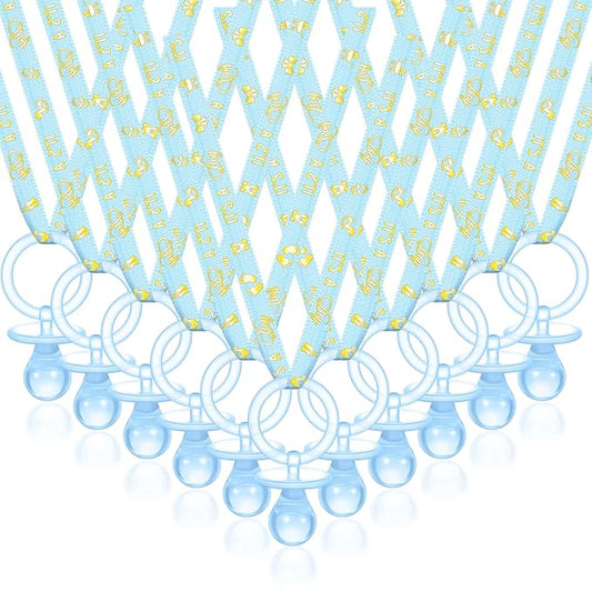 Junkin 60 Pieces Baby Shower Pacifiers Necklace Acrylic Pacifiers Necklace Charm for Girls Boys Baby Shower Party Favors Decorations, Boy Style(Blue, Gold)